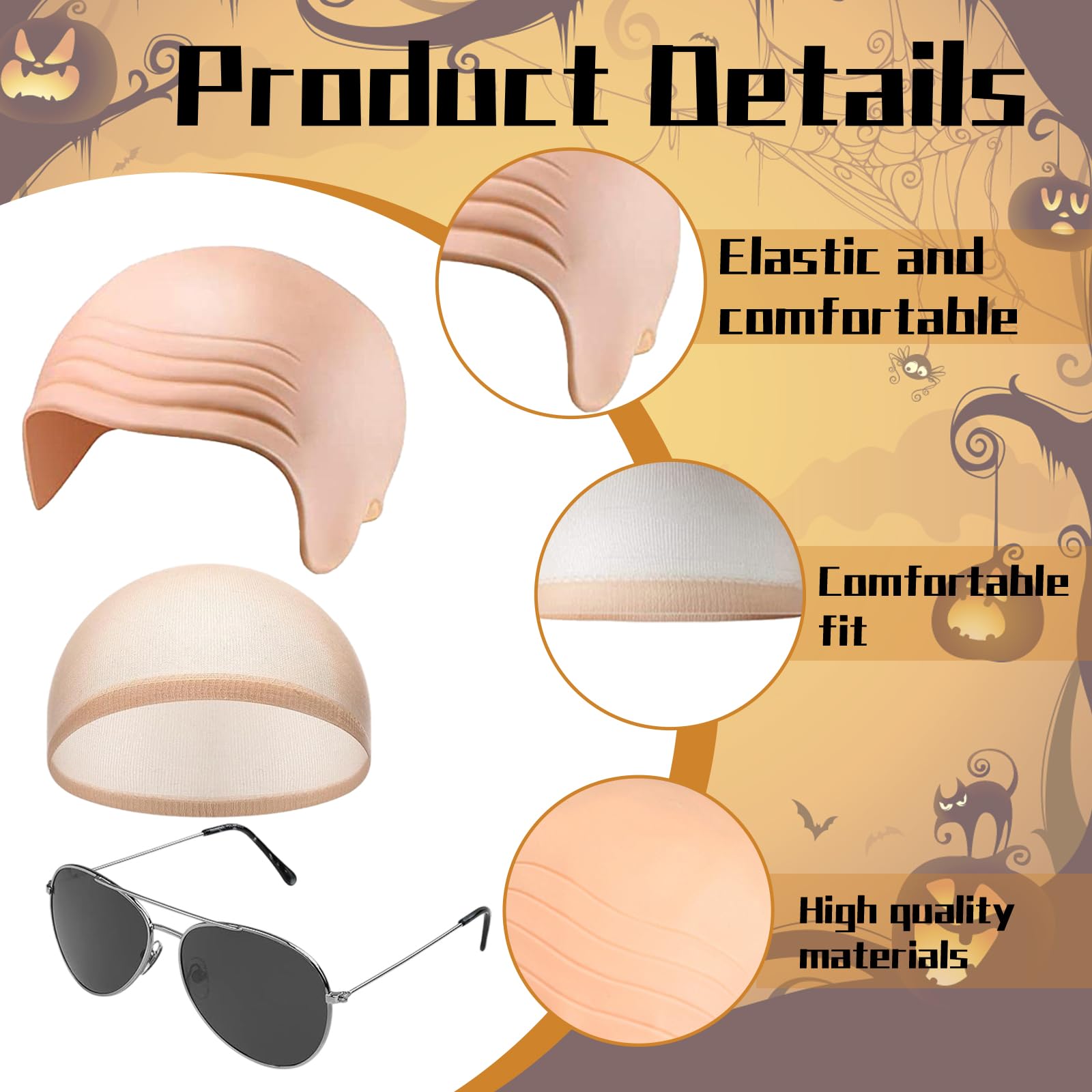 KAZGVN Pitbull Costume, Halloween Costumes, 3 PCS Adult Bald Caps Set including Hair Nets and Sunglasses - Image 3