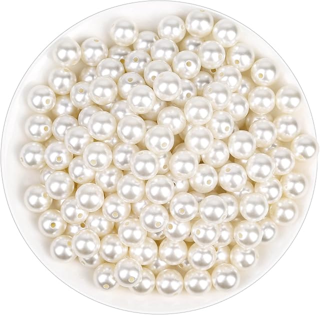 Pearl Perles pour l'artisanat, Anezus 200pcs Perles fausses d'ivoire, 12 MM Coudre Pearl Perles avec trous pour la fabrication de bijoux, bracelets, colliers, cheveux, artisanat, décoration et vase