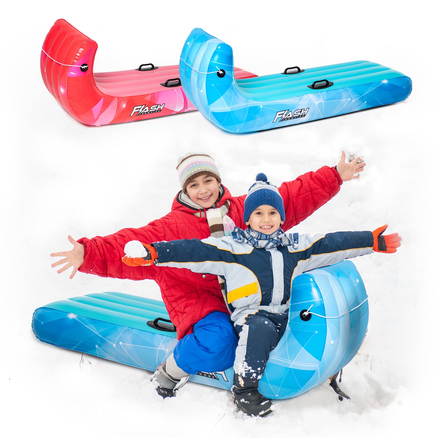 CALO Snow Tube Sled for Kids and Adults, 34" Snow Sleds Heavy Duty with Handles and Bottom, Big Inflatable Snow Tubes for Outdoor Sledding for Boys Girls