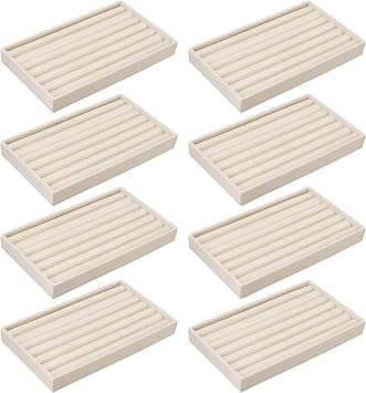 8 Pack Velvet Jewellery Trays, Ring Storage Drawer Inserts, 6 Slots, Beige