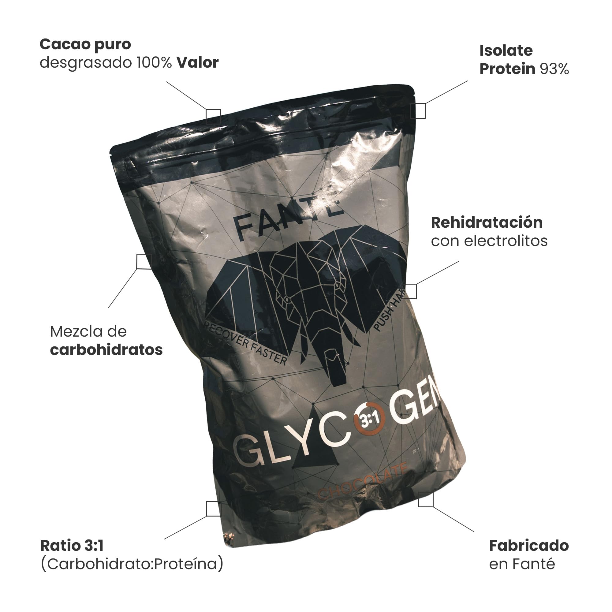 Fanté Glycogen Recovery Drink | Recuperación Muscular Óptima con Proteína Aislada de Suero | 3:1 Carbohidratos:Proteína | Mezcla de Carbohidratos para Glucógeno Muscular y Hepático