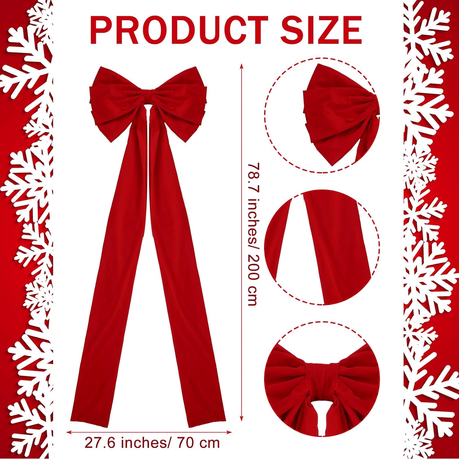 Extra Large Christmas Front Door Bow Decorations 27 x 78 Inch Giant Velvet Christmas Tree Topper Bow with Long Streamers Wreath Wall Decor for Home Xmas Room Holiday Porch(Red)