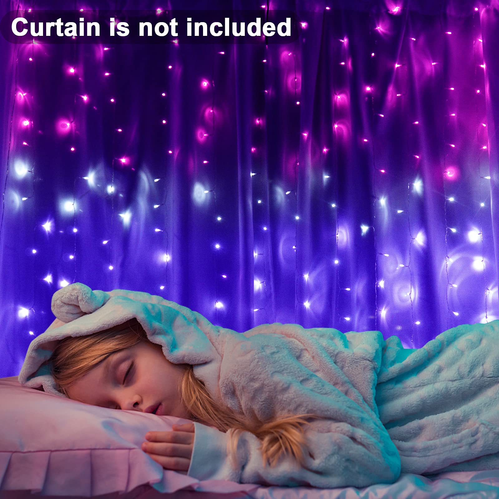 Vorhanglichter Rosa Lavendel Lila Ombre Lichterkette für Schlafzimmer Wasserfall LED Lichterkette Wandbehang Lichterkette Einhorn Meerjungfrau Kinderzimmer Kinder Teen Zimmer Dekor für Mädchen (Rosa