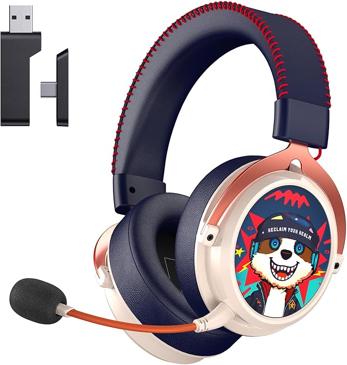 KAPEYDESI Casque Gaming sans Fil pour PC/PS5/Switch, Transmetteur USB Type-C & Type-A, Casque Gaming PS5 avec Microphone à Réduction de Bruit, Bluetooth 5.3, Stéréo, Autonomie de 70H+ - Blanc
