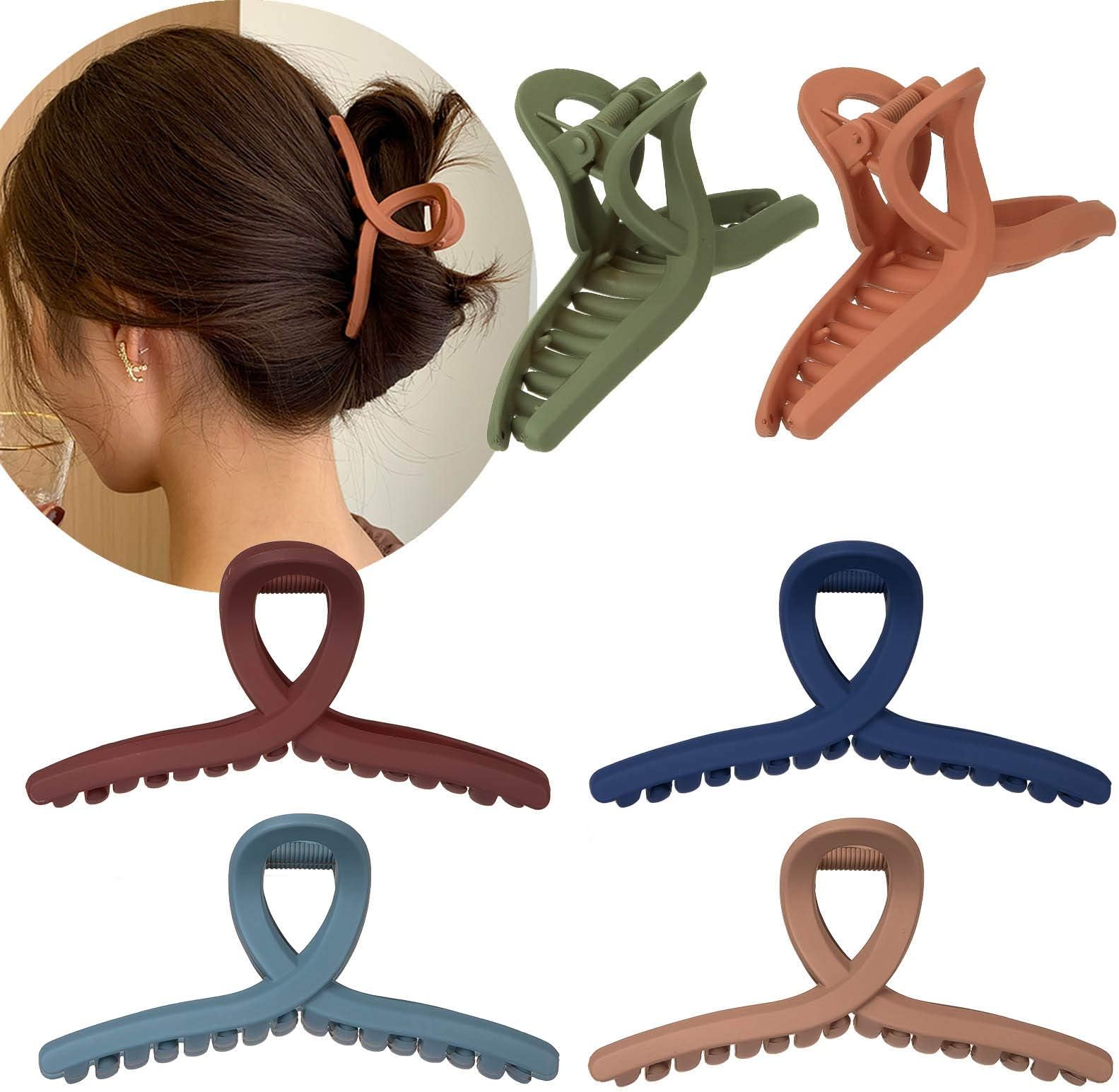 Hair Claw Clip 6 Color Hair Jaw Clamp Clips 4.3 Inch Nonslip Hair Claw Strong Hold Matte Butterfly Clip Clamp Hair Styling Accessories for Women Girls Thin Thick Fine Hair