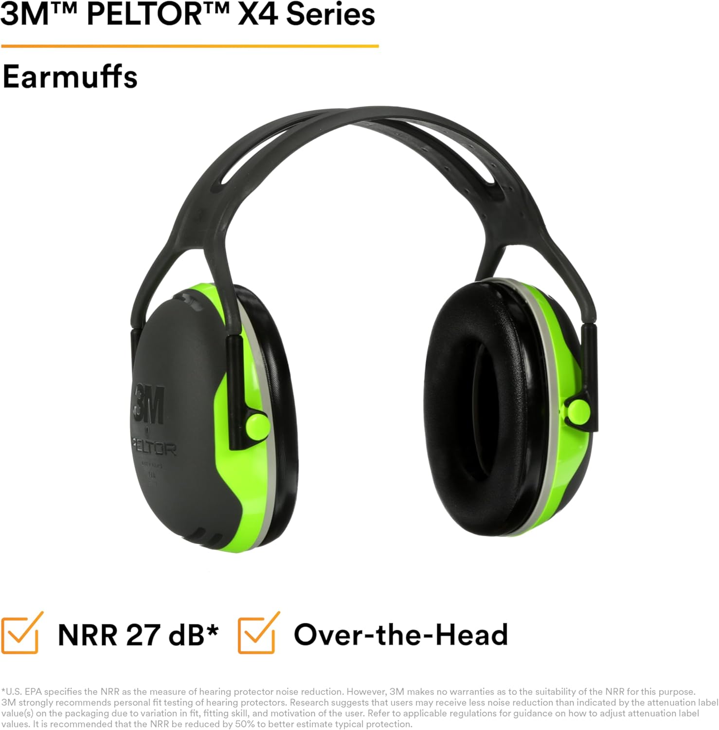 3M PELTOR Hearing Protection Earmuffs, X4 Series Noise Protection, Construction, Manufacturing, Assembly, Sanding - Image 2