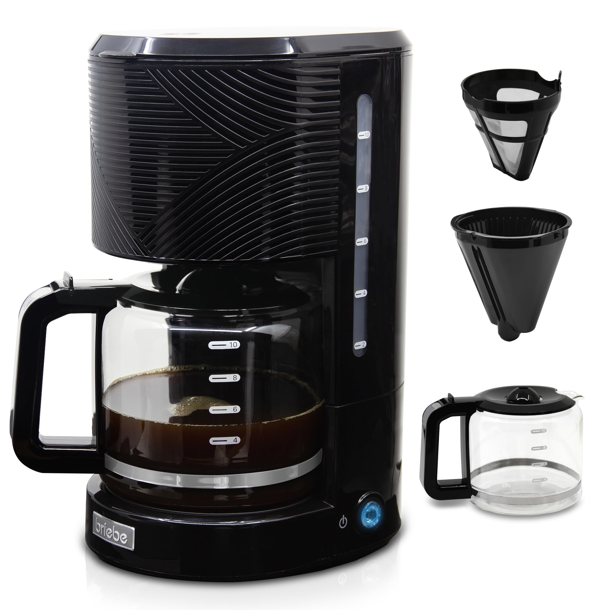 briebe Elegance Ensemble Grille Pain 2 Fentes Tranches Larges + Bouilloire Électrique 1,7 L, 2200W, sans BPA + Cafetière Filtre 10 Tasses, Pack Petit Déjeuner Électroménager, Design Moderne, Noir