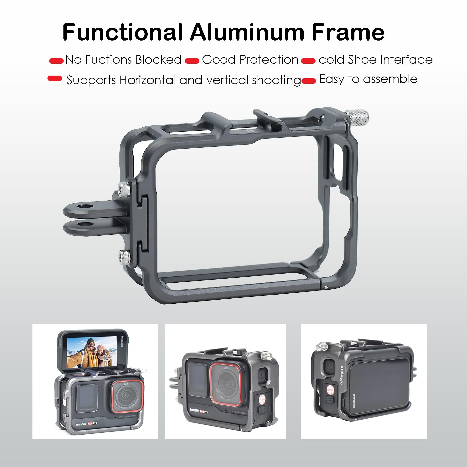 Fotoleey Metal Case for Insta360 Ace Pro and Ace with Cold Shoe Interface with Lens Protector for Ace Pro