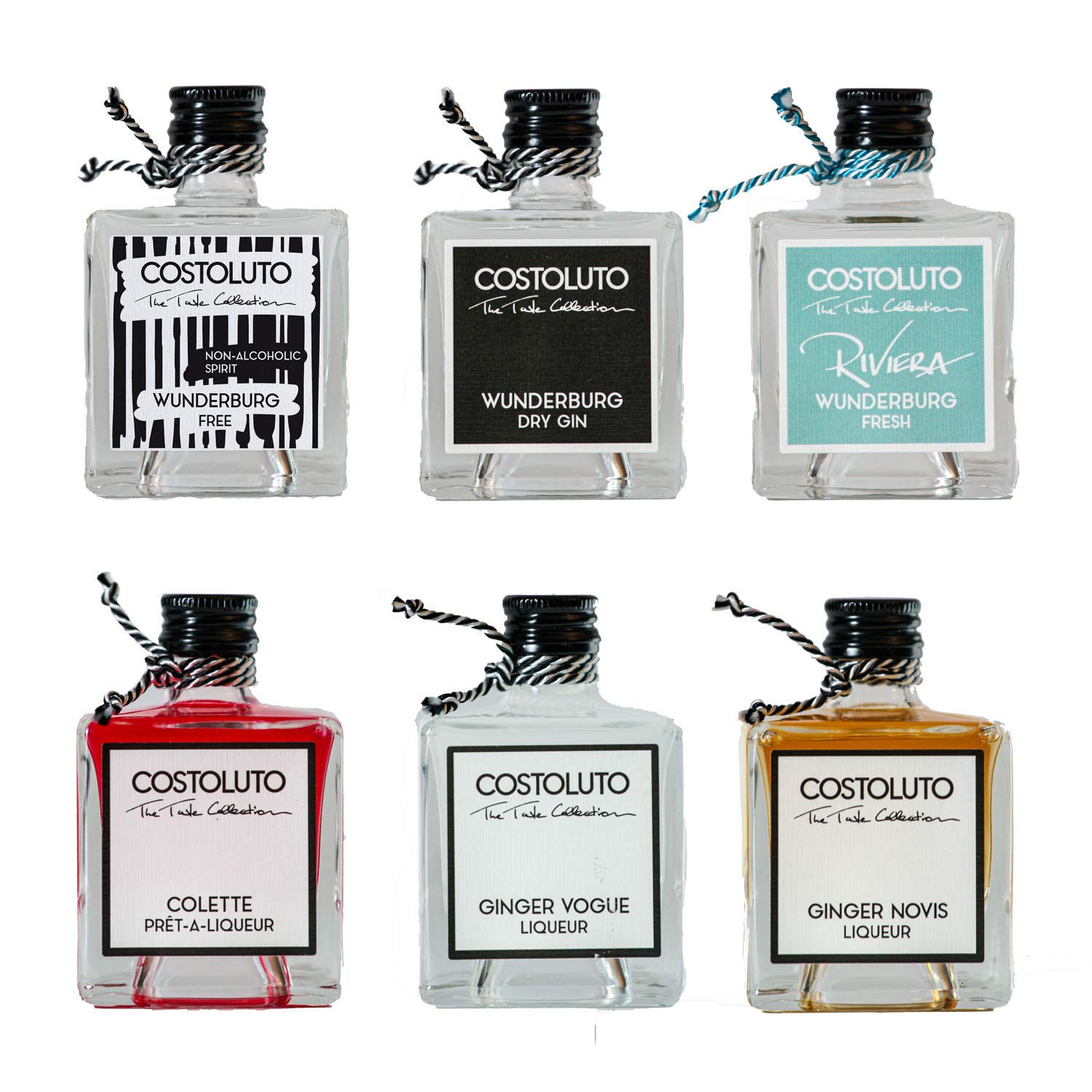 COSTOLUTO Probierset bestehend aus Wunderburg Dry Gin, Wunderburg Fresh, Wunderburg Free, GINGER VOGUE Likör, GINGER Novis Likör und Colette Likör (6 x 50 ml)