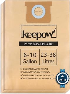 KEEPOW Shop Vac Bags Compatible with Dewalt 6 to 10 Gallon Vacuum | DXV06P, DXV09P, DXV10P, DXV10S, 4 Pack, Part# DXVA19-4101