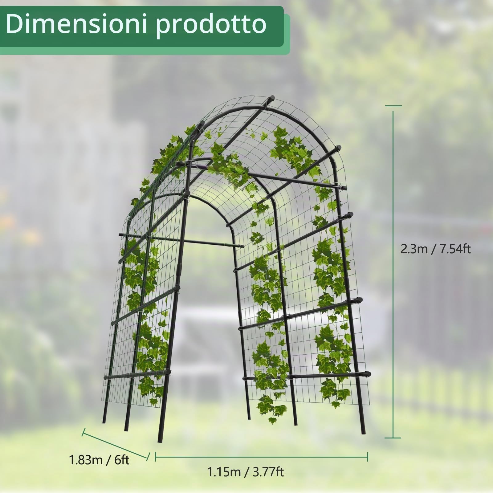 Arco Da Giardino Per Piante Rampicanti, in Metallo, 115 x 183 x 230 cm, Larghezza Regolabile 90-115 cm, Resistente Alle Intemperie, Per Verdura, Frutta, Fiori