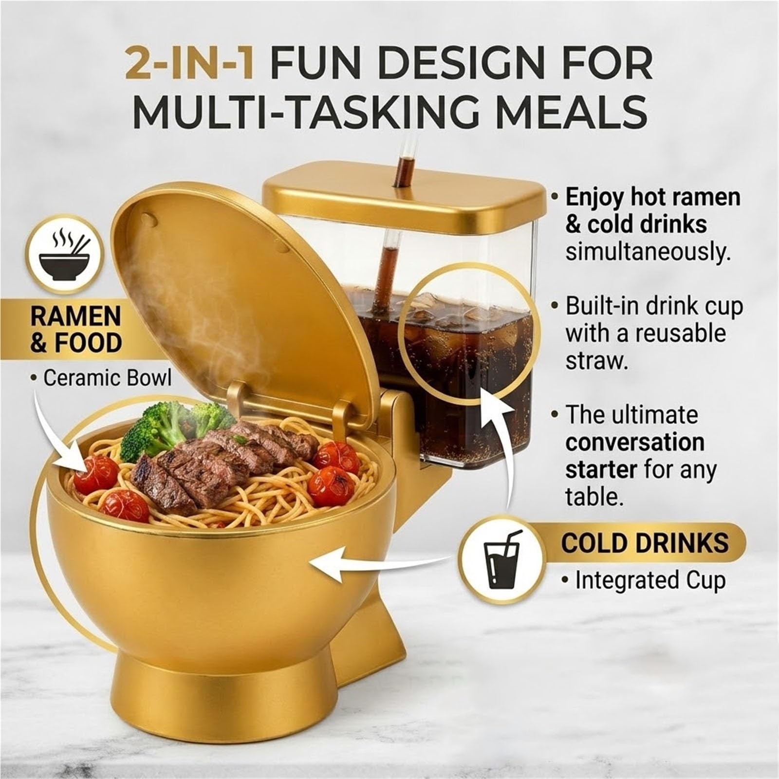 Neuartiges Ramenschüssel-Set In Toilettenform Mit Integriertem Trinkbecher Und Strohhalm, for Instant-Nudeln, Suppe, Snacks, Einzigartiges Gag-Geschenk