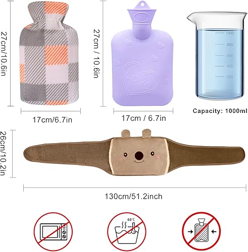 Miniatura 2 de Bolsa de agua caliente, bolsa de agua caliente de goma con cubierta suave para la cintura para cuello y hombros, espalda, manos, piernas, cintura