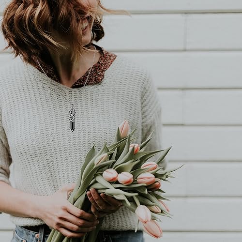 Miniatura 5 de Top Plaza - Collar de cristal curativo de cuarzo rosa natural envuelto con flor de plata envejecida