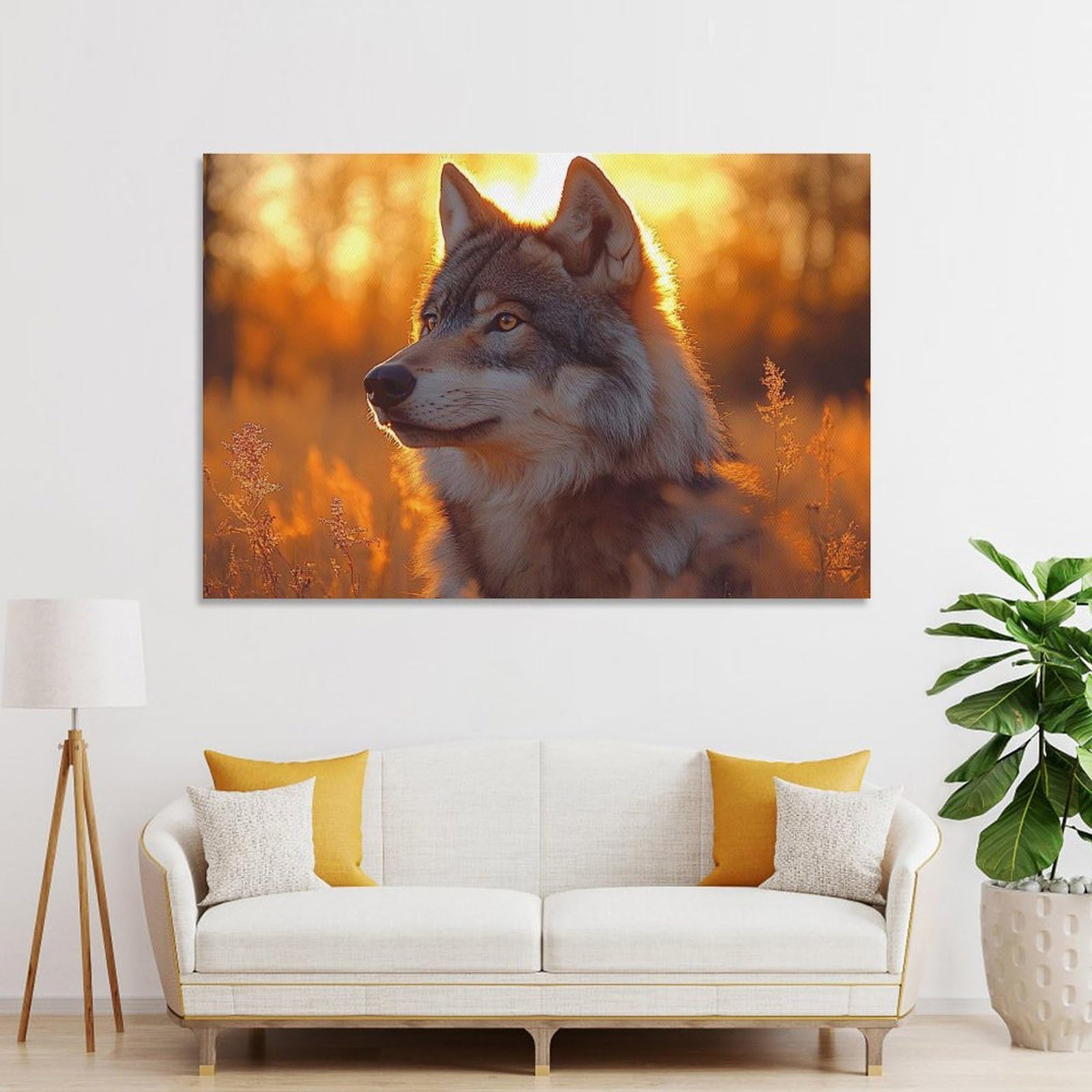 Junmoney Unframe-Style-14 Room Decor Wall Art Wolf Portrait In Golden Light, 16X24inch(40X60cm), For Flats, Guest Rooms Or Compact Rooms, Wall Decor With Flexible Room Appeal