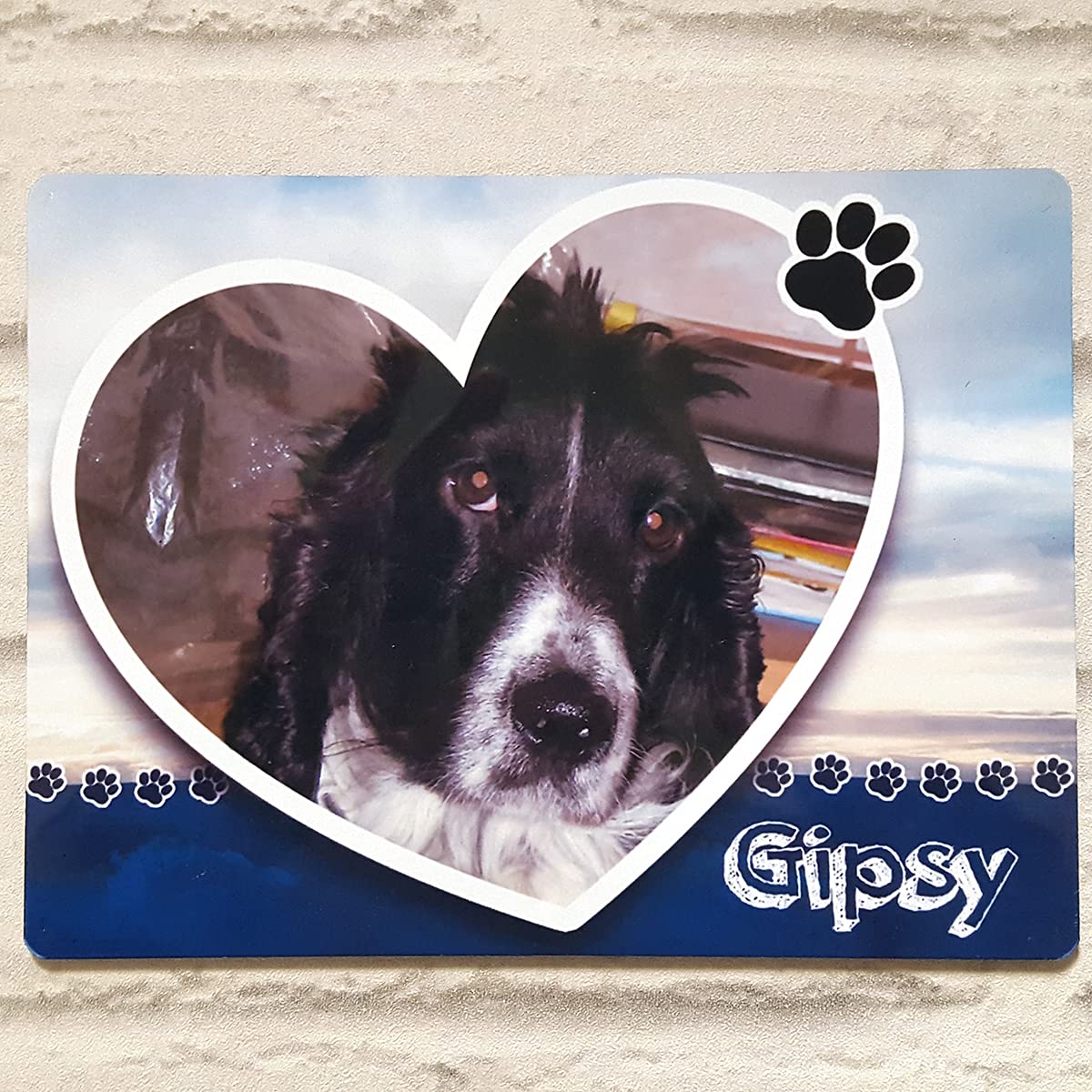 ShopQuality4U Paw Print Lovely Pet Picture Frame, and Pet Name Personalised Printed Metal Signs, Custom Photo, Custom Text Birthday Present, Custom Gift
