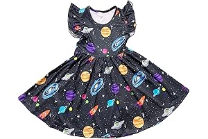 Toddler Baby Girls Galaxy Doughnut Print Twirl Ruffle Bottom Dress Flutter Sleeve Casual Summer Apparel