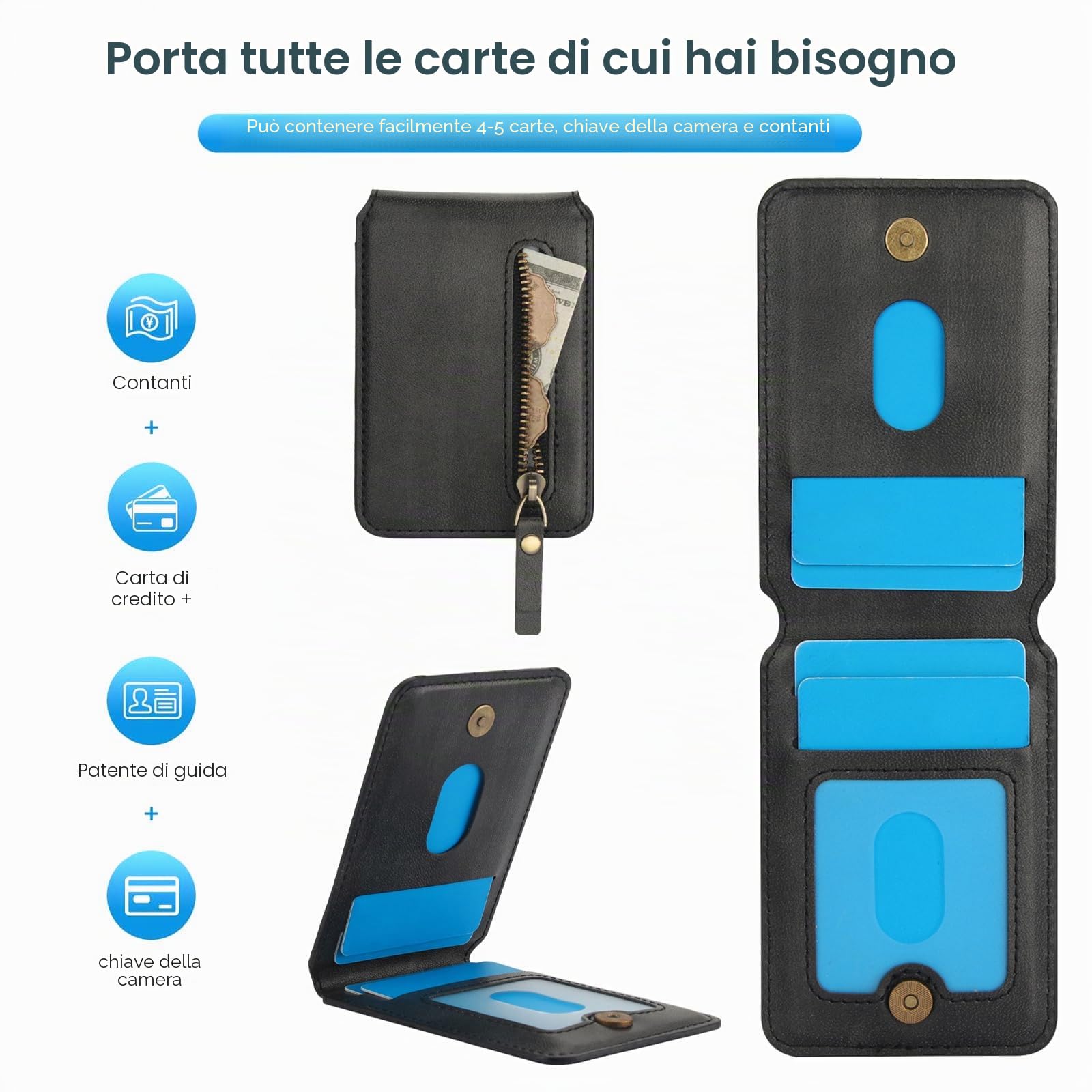 Ysnzaq per Magsafe Wallet Portafoglio PU in Pelle per iPhone 16/15/14/13/12 Pro/Max/Plus, Magnetico Portafoglio Porta Carte Supporto Adjustable Accessori per iPhone 16/15/14/13/12 Pro/Max.ZYC Black