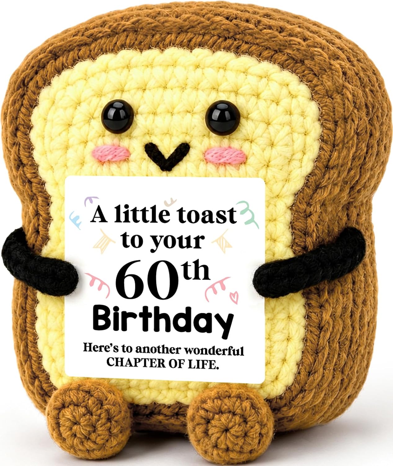 JEANGAMO A Little Toast to Your 70th Birthday, Mini Funny Handmade Crochet Toast 70 Year Old Birthday Gifts for Women Mom Grandma Sister Friend Her, Happy 70th Bday Decorations Female Gift Ideas