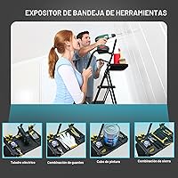 Vista 6 de HBTower Escalera de escalones, taburete plegable con escalón ancho antideslizante, escalera de acero resistente, práctico pasamanos, ligera