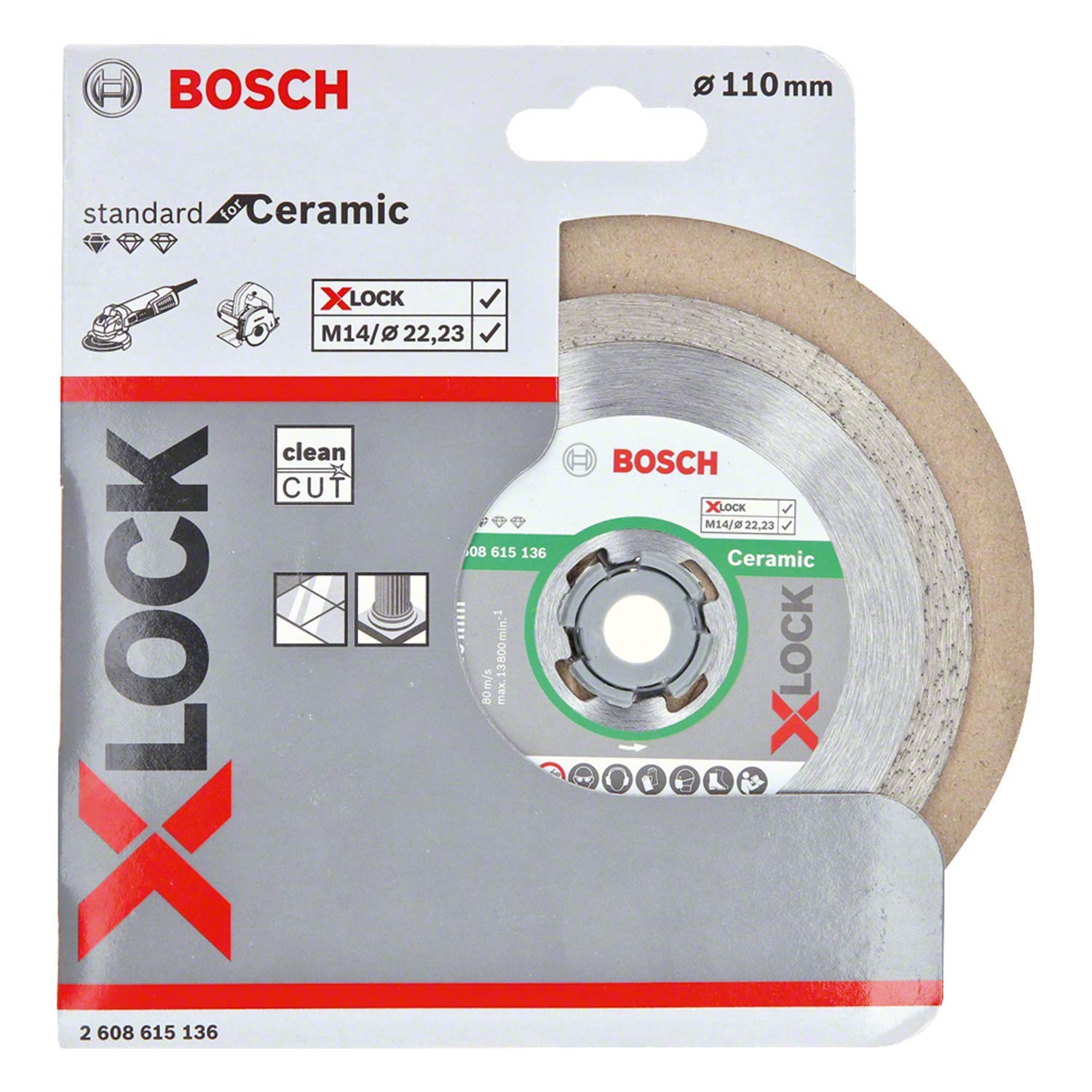 Bosch Professional 2608615136 Disco Diamantato Standard, per Ceramica, X-Lock, Ø110 mm, Diametro Ø: 22.23 mm