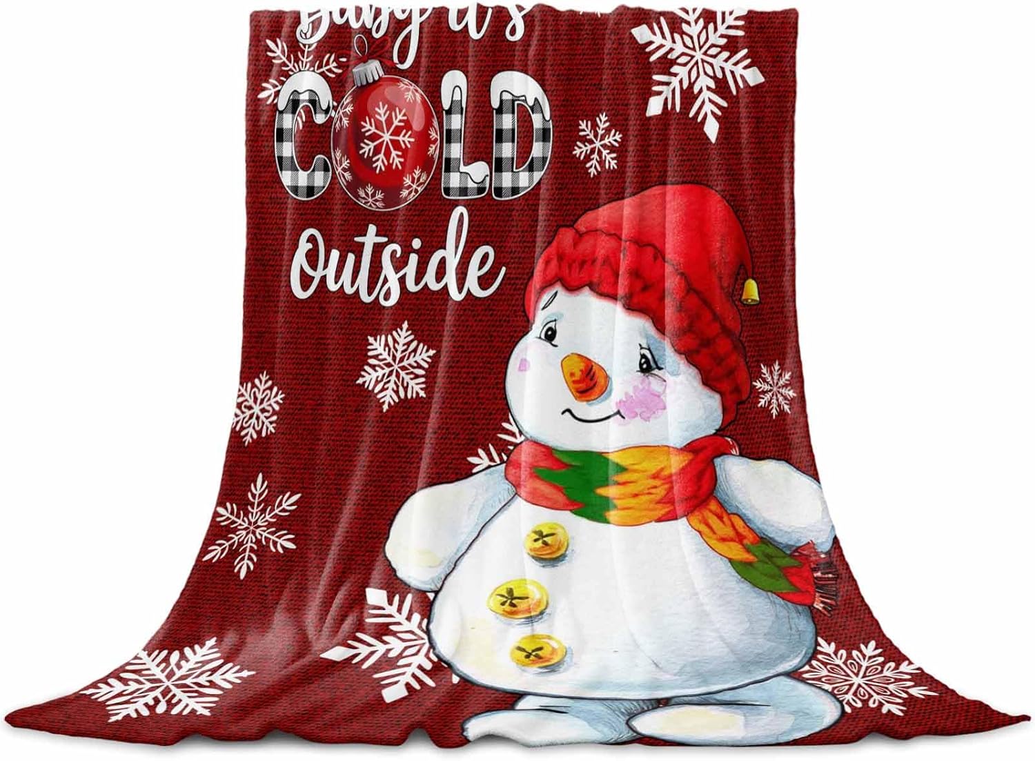 Fuzzy Fleece Throw Blanket, Lightweight Christmas Red Snowman Winter Snowflakes Super Soft Flannel Bed Blankets, Reversible Plush Sherpa Blankets for Couch, Bed, Sofa for Christmas Decor 49"x79"