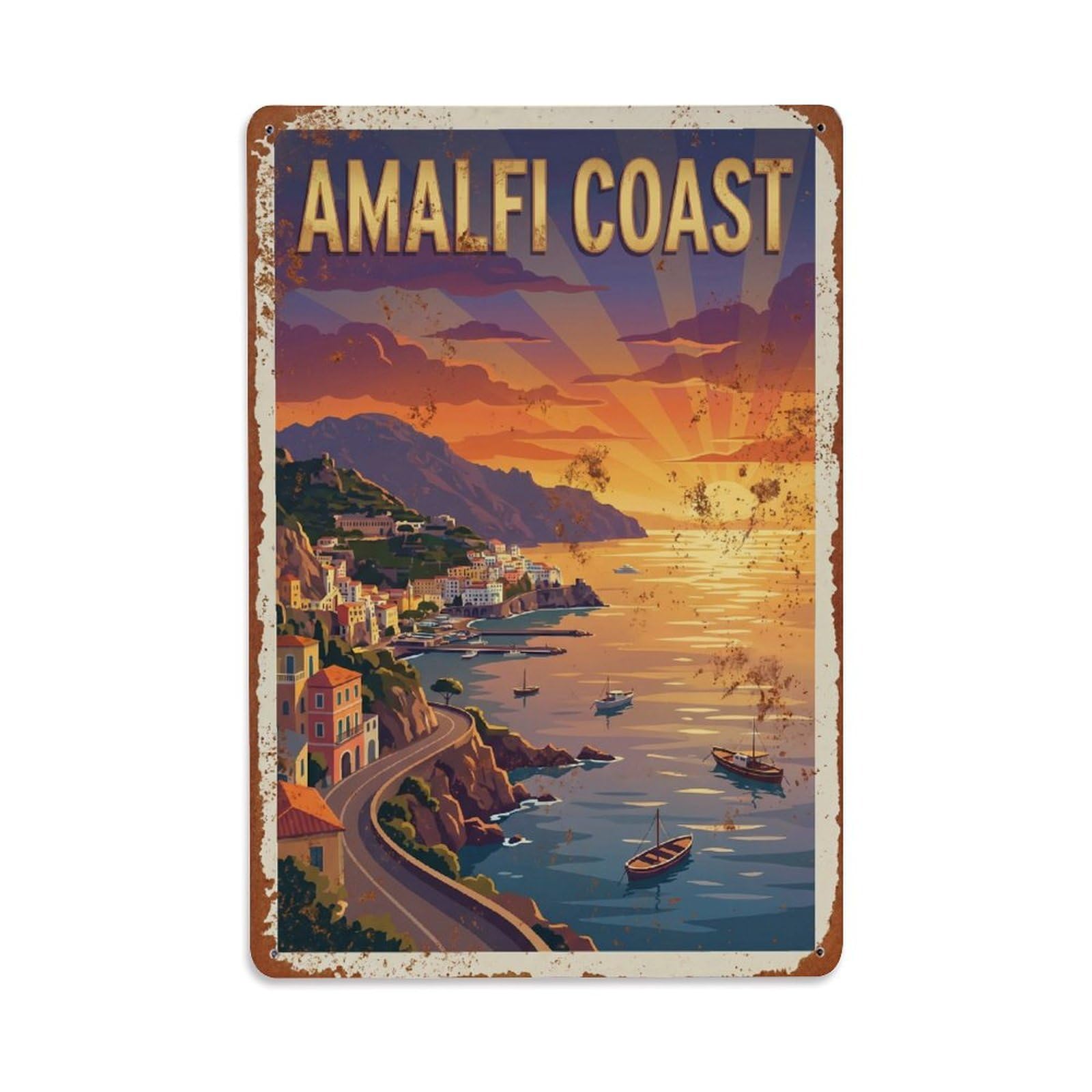 Vintage Travel Sunset Italy Coastal Metal Tin Sign