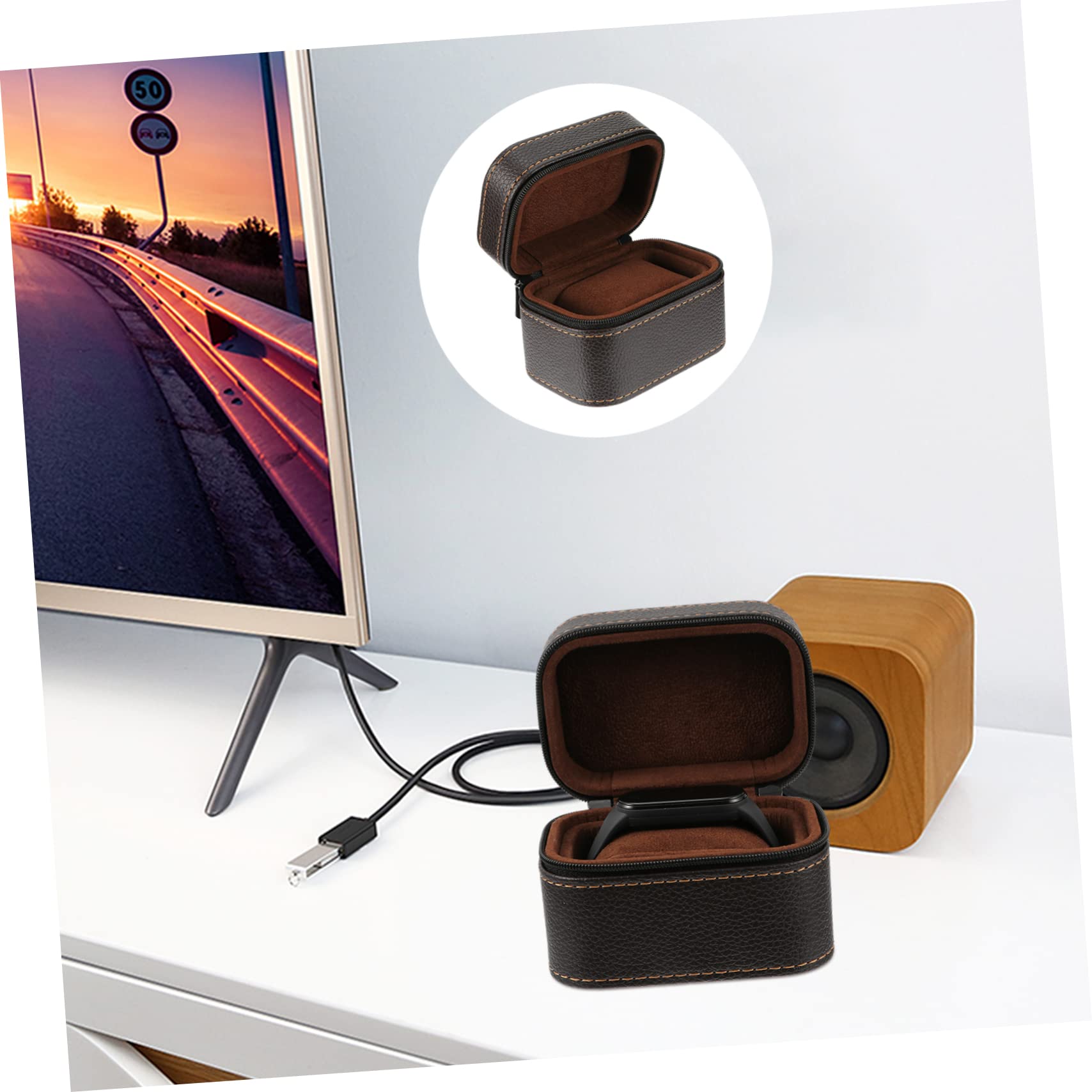Mipcase Caja de Almacenamiento de Reloj Mini Portátil de Cuero Marrón