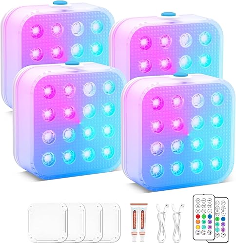 Creatrek Luces de piscina recargables con control remoto, 16 luces LED sumergibles que cambian de color, impermeable para piscina enterrada,