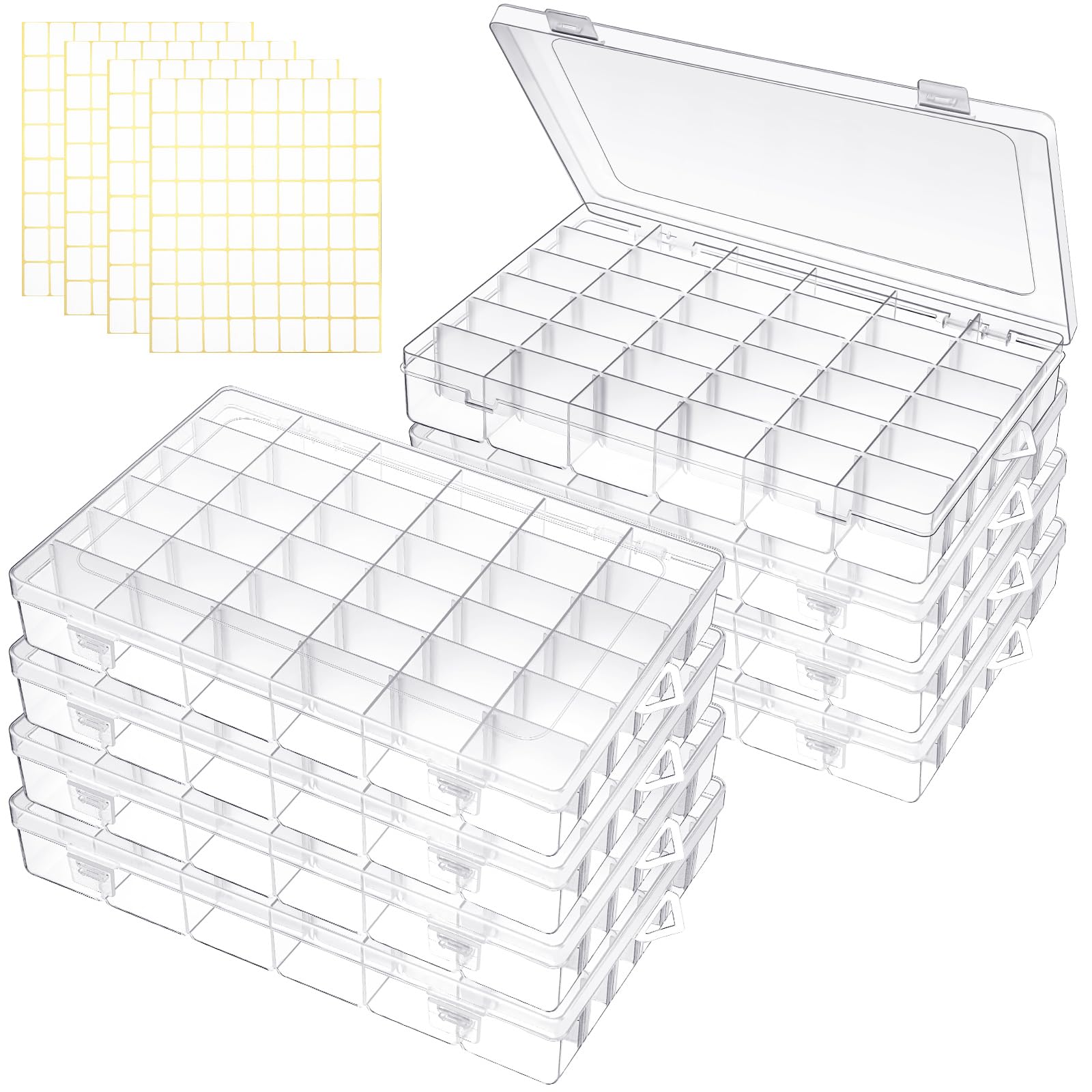 Leelosp Paquete de 8 cajas organizadoras de plástico transparente de 36 rejillas con separadores ajustables, pequeños organizadores de manualidades, compartimento de almacenamiento de cuentas,