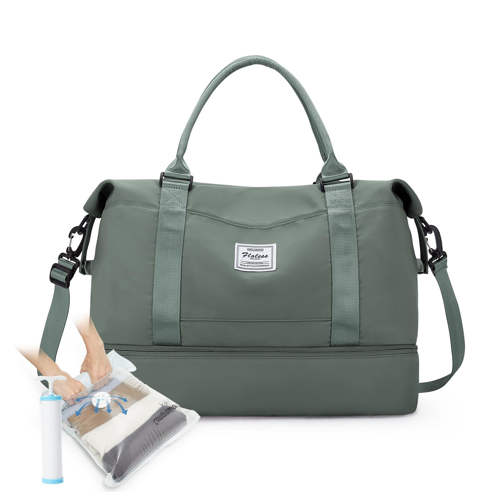 SEAFEW Bolsa de Viaje 40x20x25 para Ryanair,Impermeable Bolsa de Deporte para Gimnasio,Bolsa de Mano Equipaje de Fin de Semana 40x30x20 para Mujer,Bolso de Natación para Playa,D15-Gris Claro — view 44