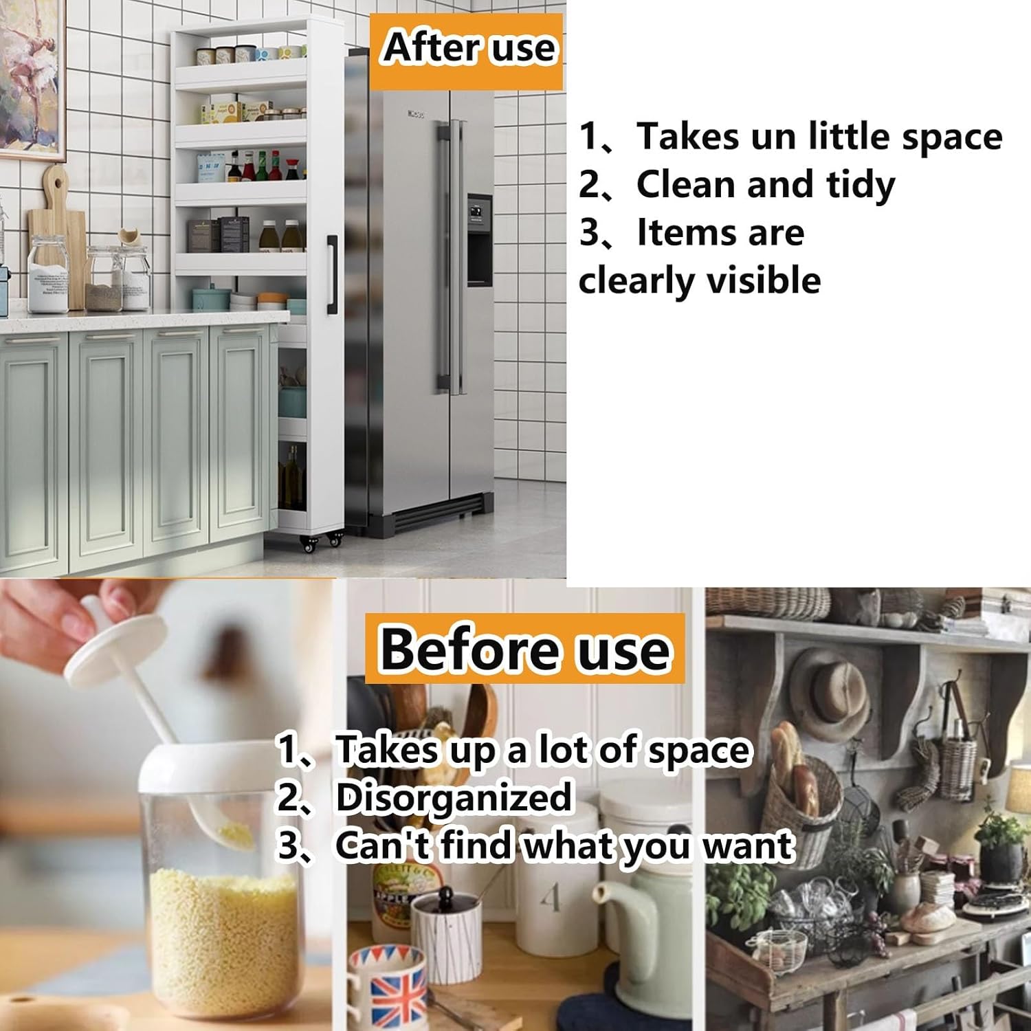 Slim Storage Cart, Narrow Rolling Kitchen Cart with 7 Shelves, Wooden Mobile Spice Rack & Pantry Organizer for Small Space, Fridge, Dining Room(Natural,25x55x184cm/10x22x72in)