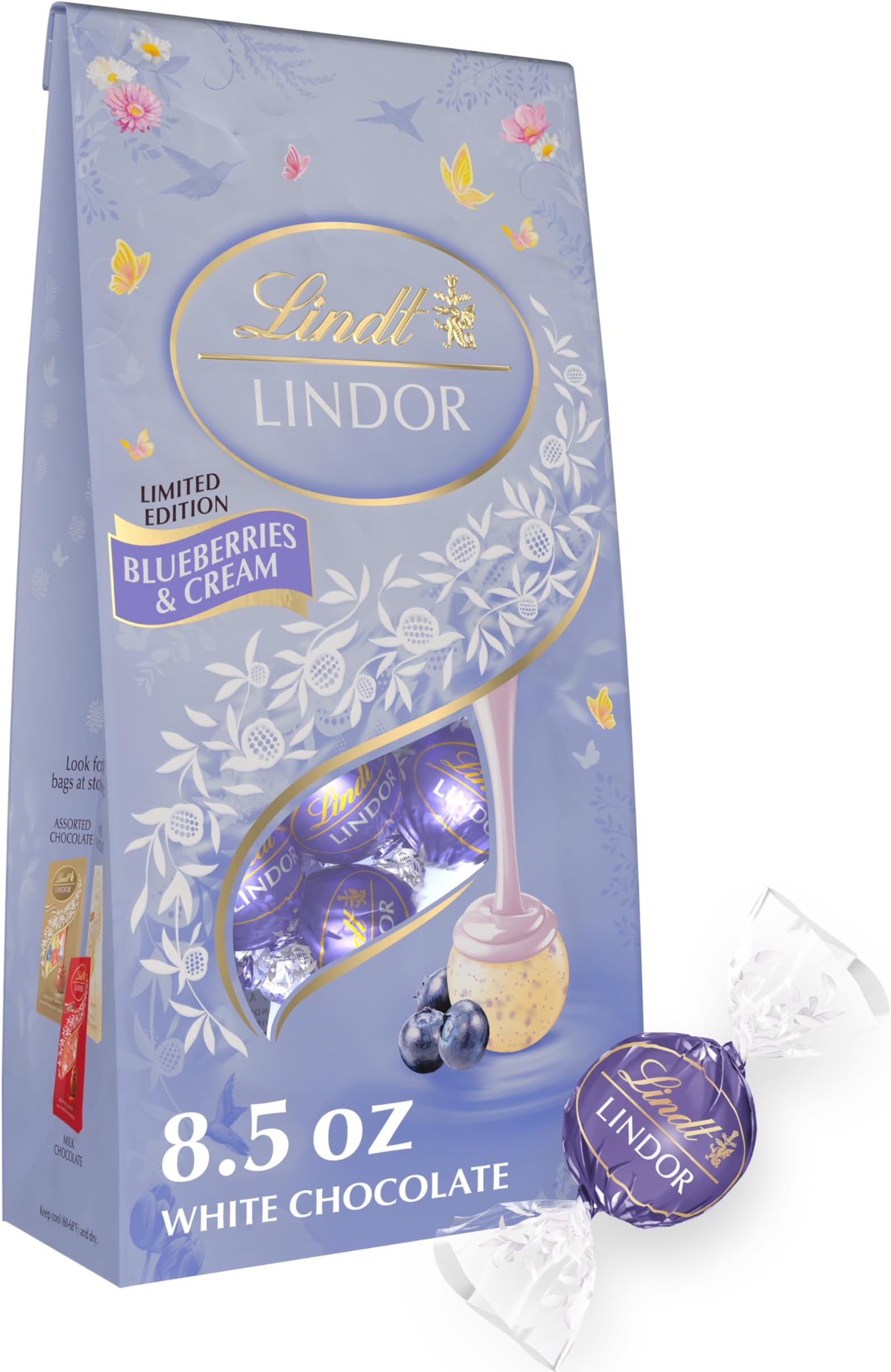 Lindt LINDOR Blueberries & Cream White Chocolate Candy Truffles, 8.5 oz. Bag