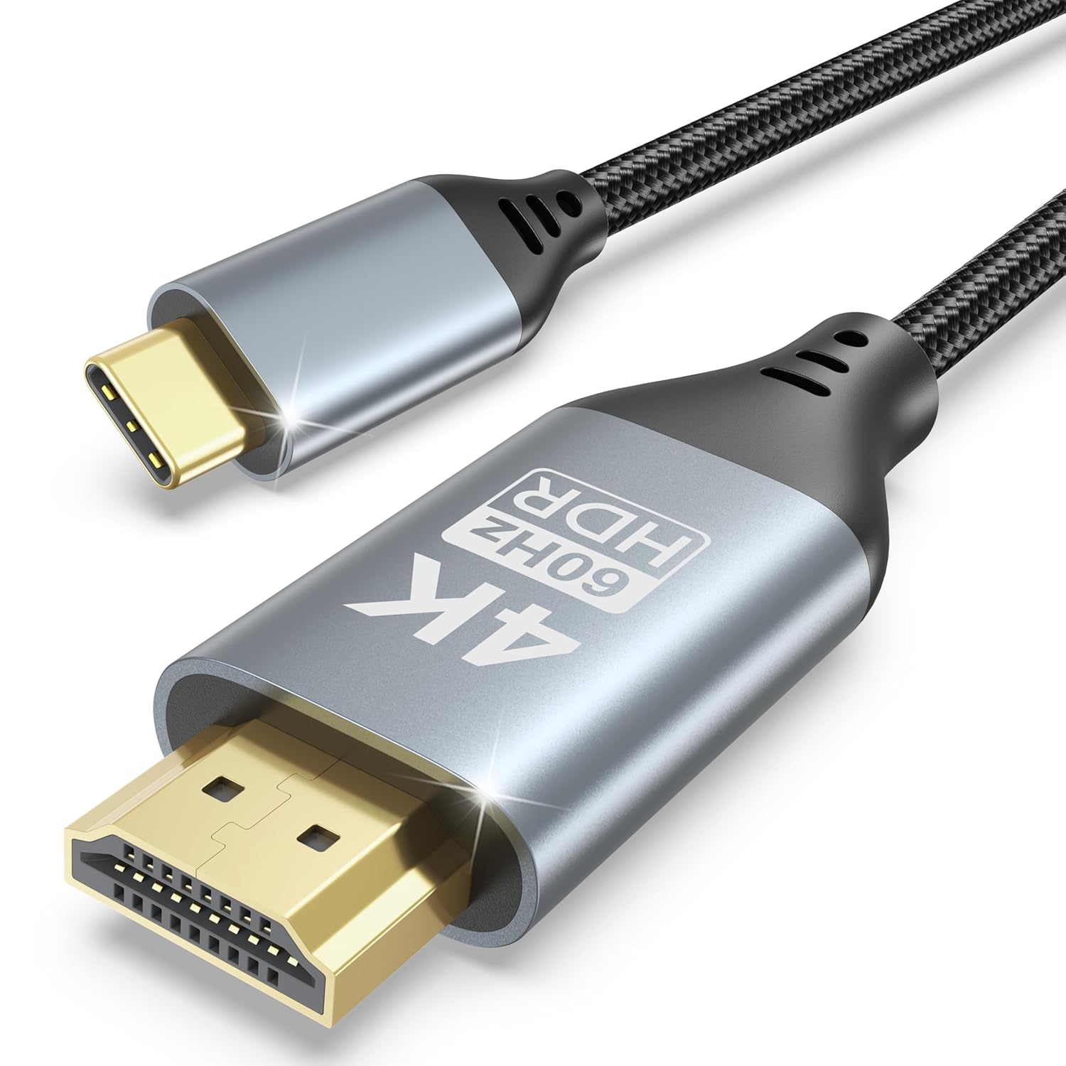 Short USB C to HDMI Cable 3.3FT, 4K@60Hz High-Speed USB-C to HDMI Cable Type C to HDMI 2.0 Cord Compatible with Thunderbolt 3/4/5, MacBook Pro/Air, iPad Pro, Mac mini, iPhone 15/16 Series, Galaxy 25