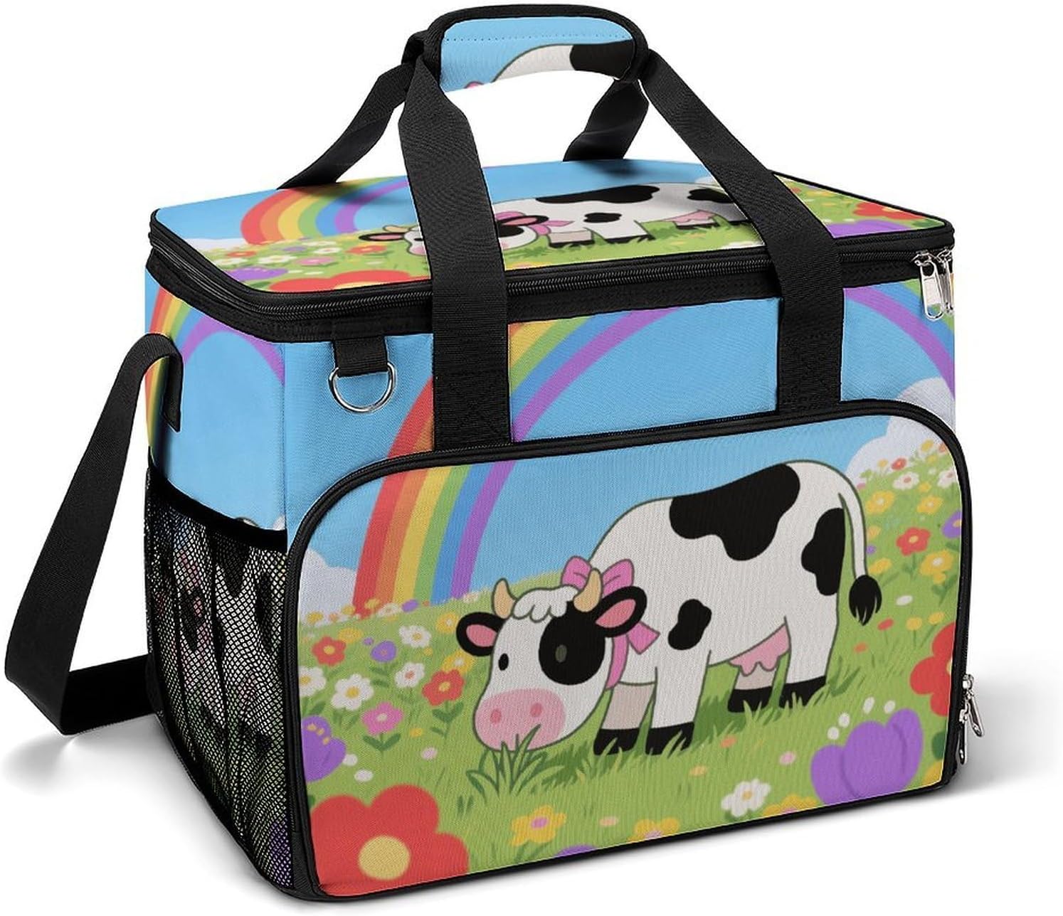 Insulated Picnic Backpack Tote Bag, Large Capacity 30L Cute Cows Cooler Bag Leakproof Beach Bags Portable Lunch Box Waterproof Picnic Basket for Beach Camping BBQ