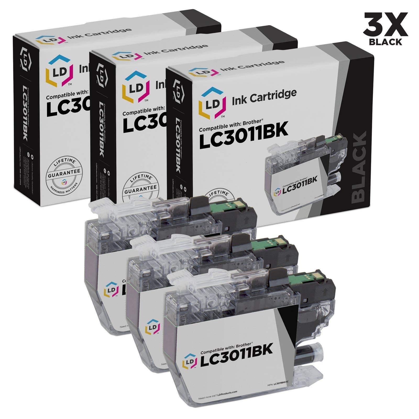 LDProducts Compatible Ink Cartridge Replacement for Brother LC3011BK (Black, 3-Multipack) Compatible with MFC-J491DW, MFC-J497DW, MFC-J690DW & MFC-J895DW