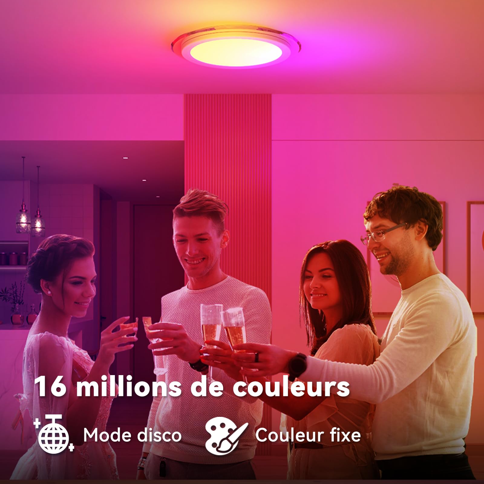 Plafonnier LED avec Design Anneau Planétaire, Télécommande 24W 7 Couleurs RGB, Lampe de Plafond Rond IP44, Dimmer 3000-6500K 3600LM pour Chambre, Chambre d'Enfant, Couloir, Salon, Salle de Bain
