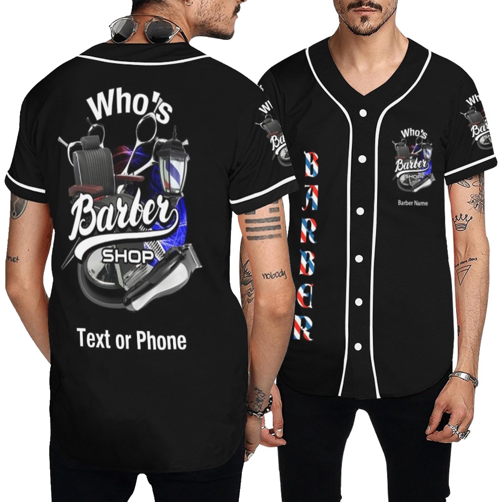 Custom Baseball Uniforms - Barber Smocks Personalized Barbershop Logo Name - Barber Jackets for Men, Baseball Jersey Shirts