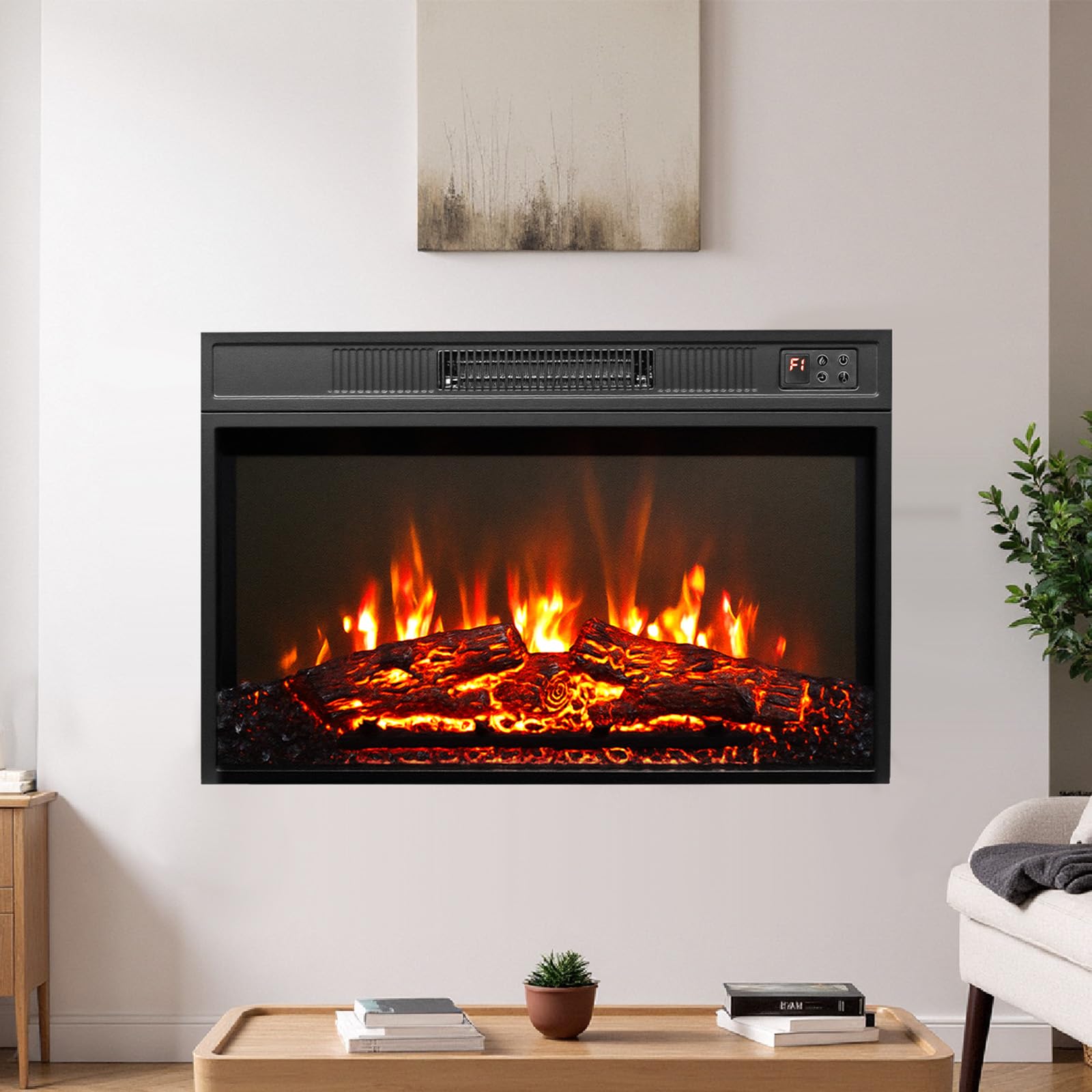 Bonnlo 23" W Electric Fireplace Stove w/APP & Remote Control, Realistic Fake Fireplace Heater w/ 6 Flame Colors, 5 Flame Brightness 8H Timer & Fake Firewood for Indoor Home Bedroom Living Room, 1400W