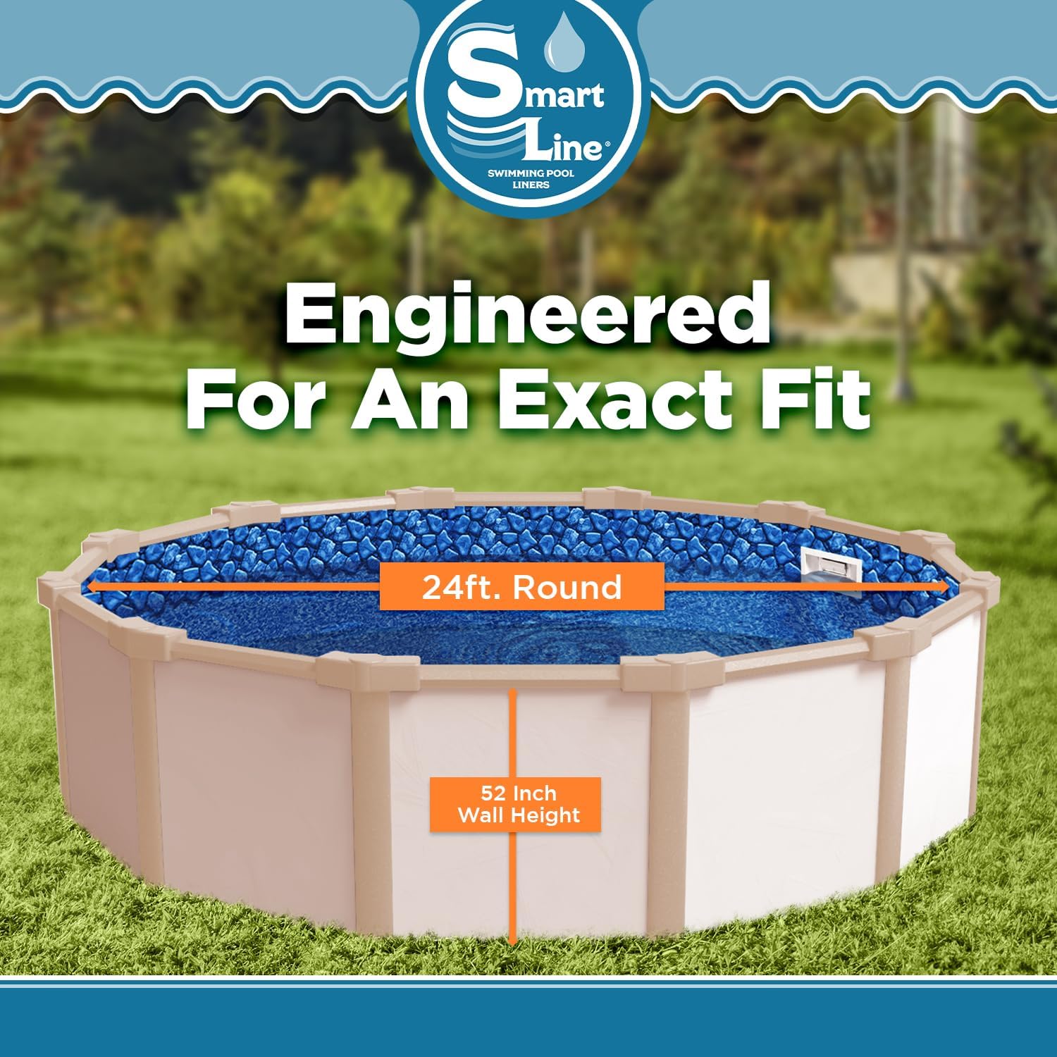 Smartline 24 ft Round Swimming Pool Liner | Boulder Swirl | Unibead Style | 52 Inch Wall Height | 25 Gauge Vinyl | for Steel Sided Above Ground Pools | Gasket Kit Included