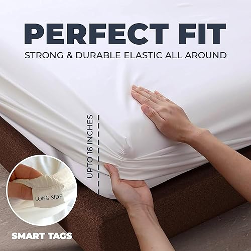 Miniatura 7 de Juego de sábanas de 100 % algodón, tamaño Queen, lujoso de 415 hilos, certificado Oeko-Tex, tejido de satén suave y sedoso, fundas de almohada con