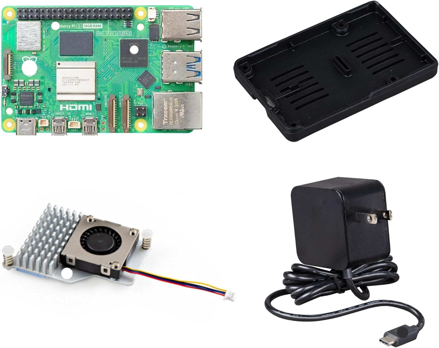 Vis Viva Starter Kit for Raspberry Pi 5 with 27W USB-C Power Supply (Black), Aluminium Heatsink Active Cooler, Snap-On Silicone Rubber Bumper (16GB)