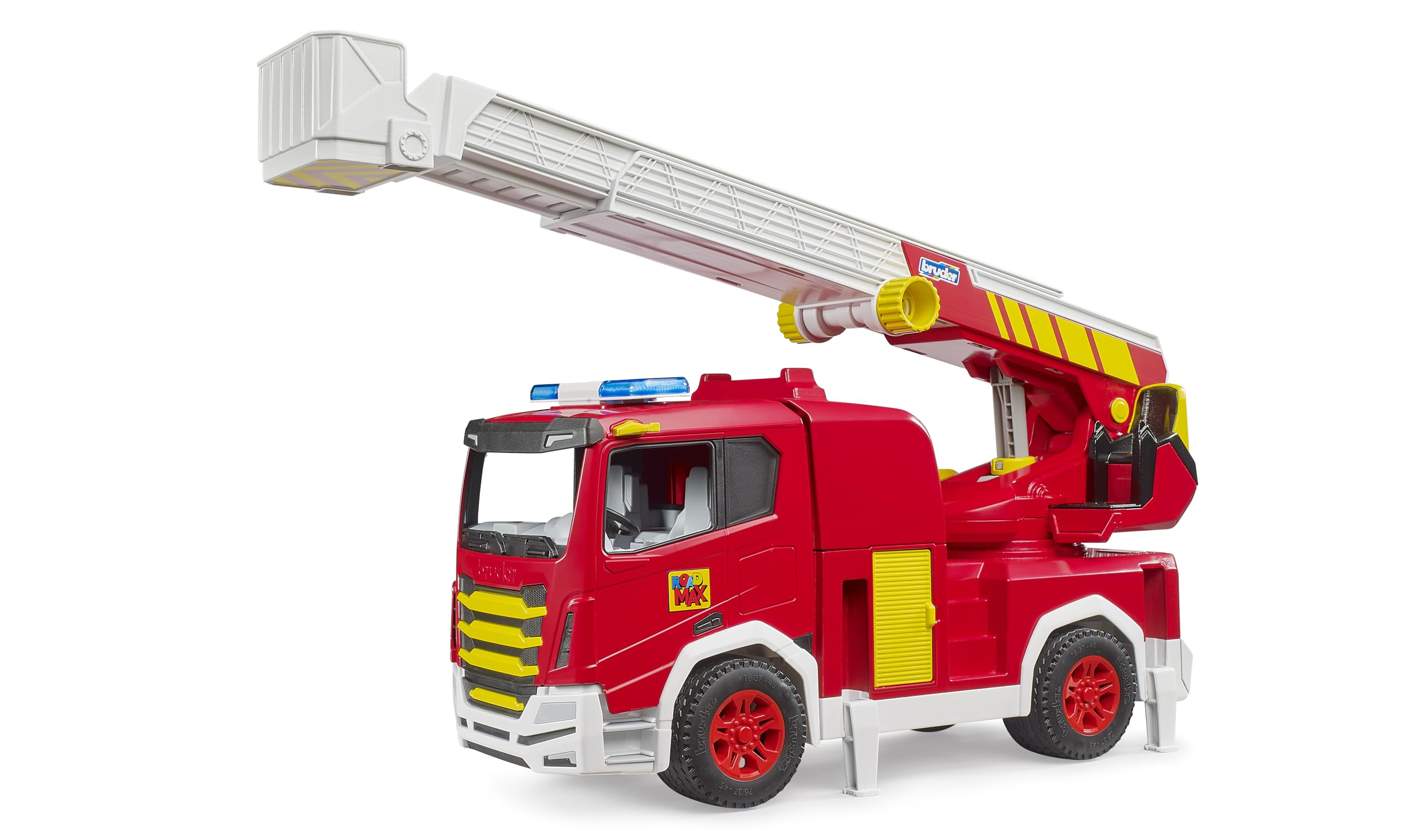Bruder 03472 Roadmax Fire Engine with Ladder – Durable Preschool Fire Truck with Rotating Ladder & Soft Tyres – Toy Vehicle for Children Ages 2+