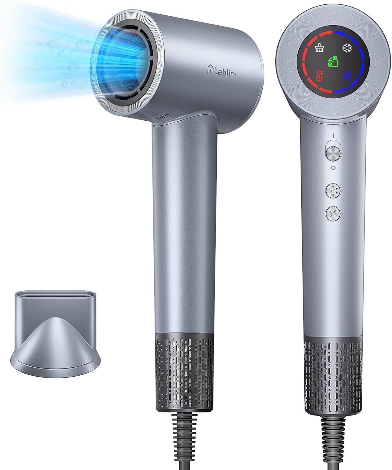 Labiim Hair Dryer, High-Speed Ionic Low Noise Blow Dryer with Brushless Motor for Fast Drying, Thermo-Control Quiet Compact Hairdryer with Nozzle Attachment for Home Salon Travel, Charcoal