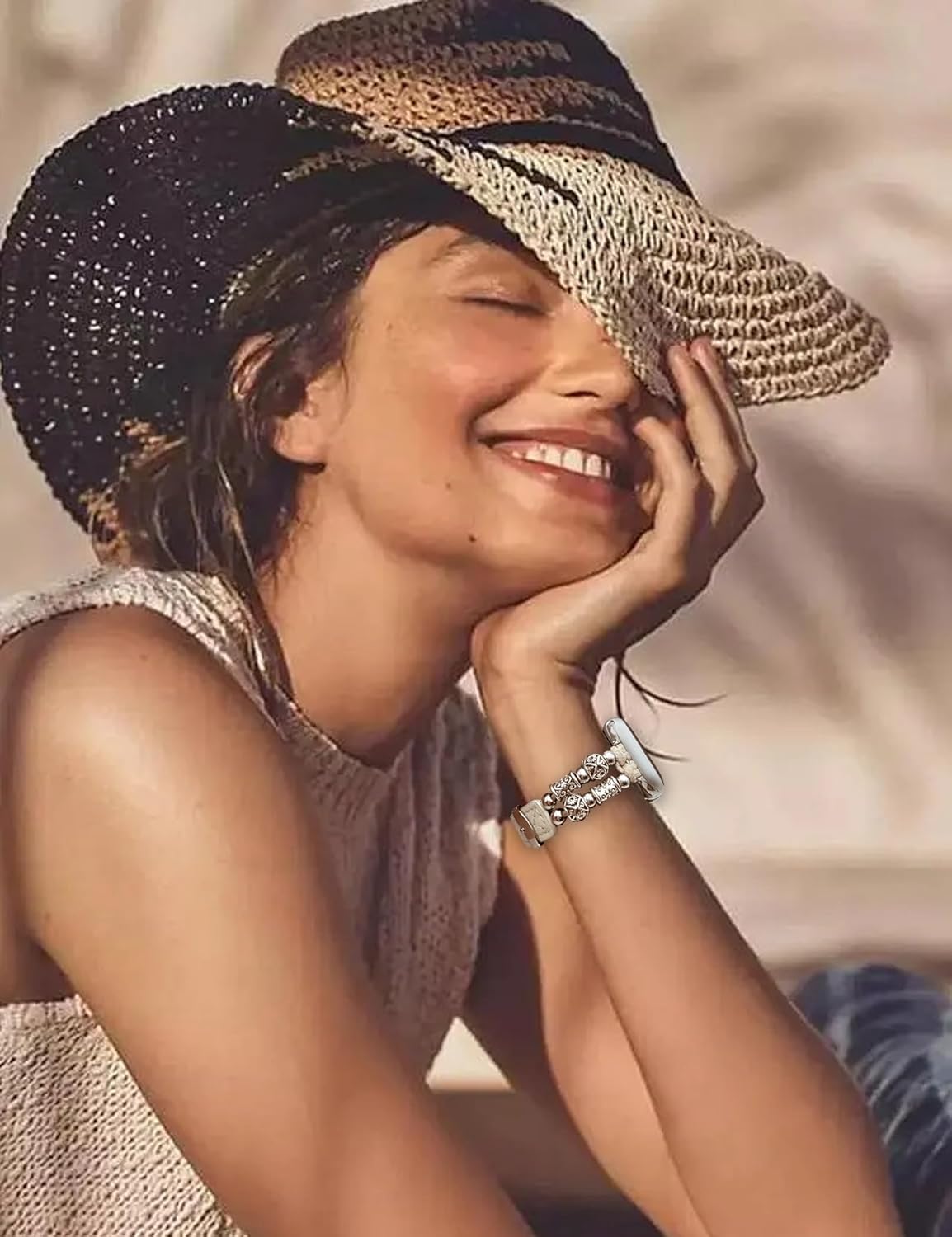 Leather Band Compatible with Apple Watch Bands 38/40/41/42/44/45/46/49mm Women, Boho Beaded Slim Vintage Bracelet Designer Cute Strap for iWatch Series 10/9/8/7/6/5/4/3/2/1/SE/Ultra 2 - Image 2