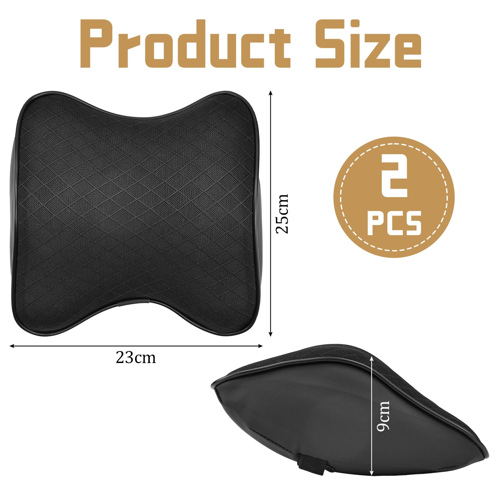 2 Pcs Cojin Reposacabezas Coche Conductor Cojín Cabeza Coche Almohada para Reposacabezas de Coche Soporte de Cabeza y Cuello con Espuma de Memoria y Malla Transpirable para Cuello/Viajar