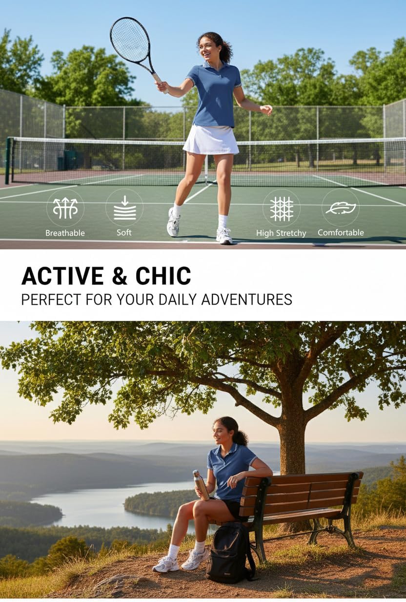 Womens Golf Polo Shirts Short Sleeve V Neck Collared Shirts Tennis Work Athletic Golf Tops - Image 4