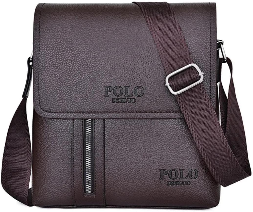 Men Business Black Shoulder Crossbody Bag PU Leather Handbag Capacity Retro Messenger Bag