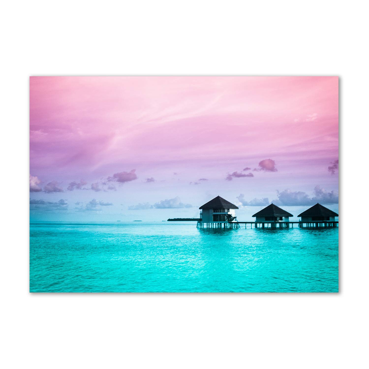 Tableau acrylique bungalows sur l eau déco murale moderne plexiglas