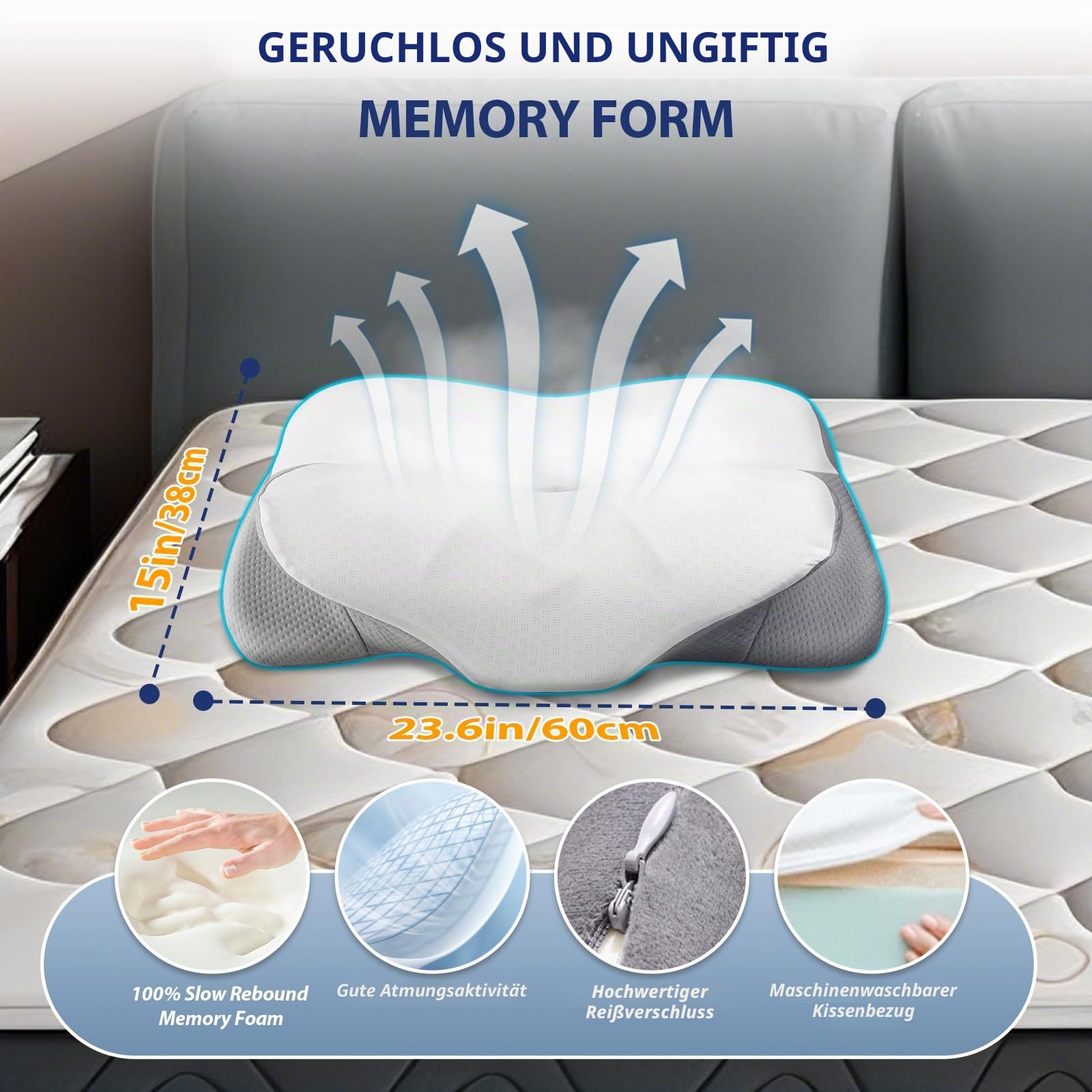 Orthopädisches Kissen Höhenverstellbar Antischnarchkissen Memory Foam Nackenkissen für Seiten Rücken Bauchschläfer